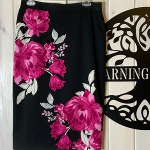 I LOVE this skirt!  Black with pink flowers skirt, size M